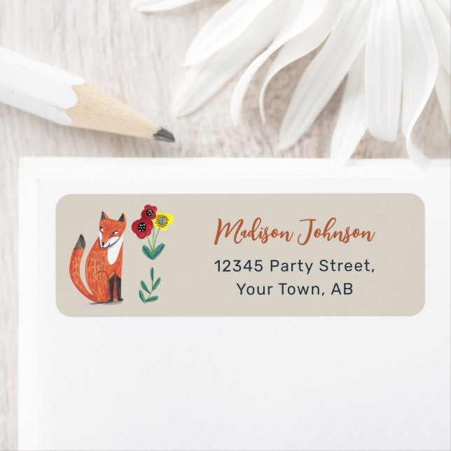 Cute Woodland Fox Neutral Baby Shower Label (Insitu)