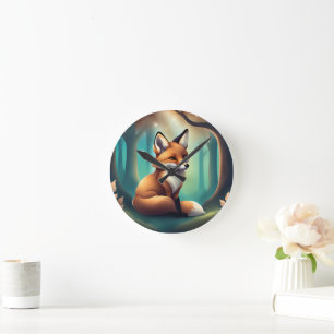 Cute Woodland Fox Nursery Room Round Clock