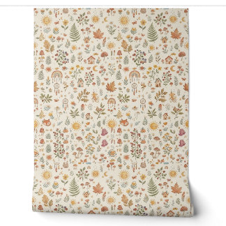Cute Woodland Fox Nursery Sun & Rainbow Pattern Wallpaper