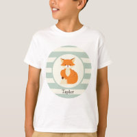 Cute Woodland Fox on Sage Green Stripes