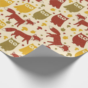 Cute Woodland Fox & Owl Pattern Wrapping Paper