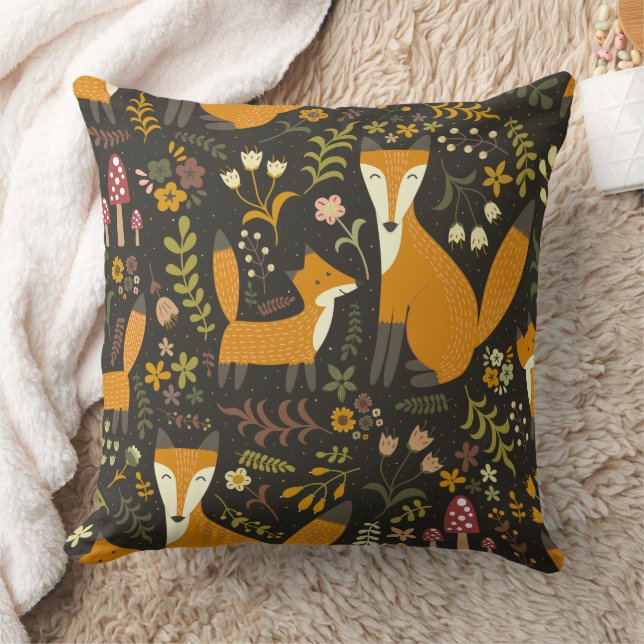 Cute Woodland Fox Pattern Bedroom or Nursery Cushion (Blanket)