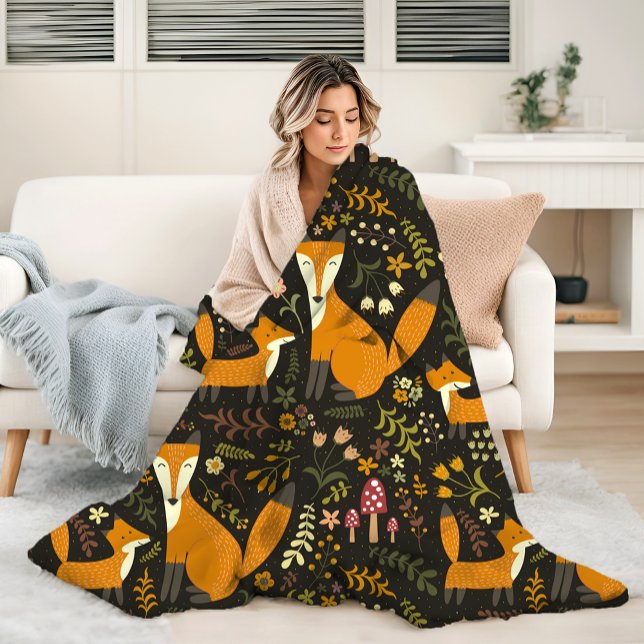 Cute Woodland Fox Pattern Bedroom or Nursery Fleece Blanket (Creator Uploaded)