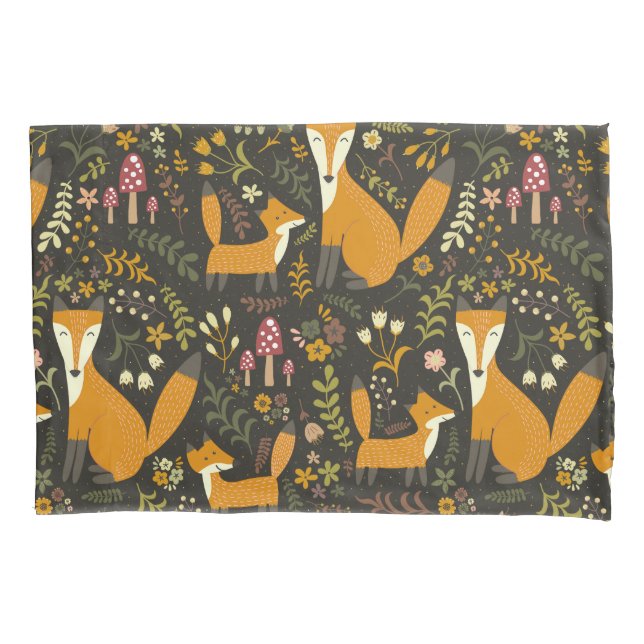 Cute Woodland Fox Pattern Bedroom or Nursery Pillowcase (Front)