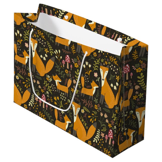 Cute Woodland Fox Pattern Large Gift Bag (Front Angled)