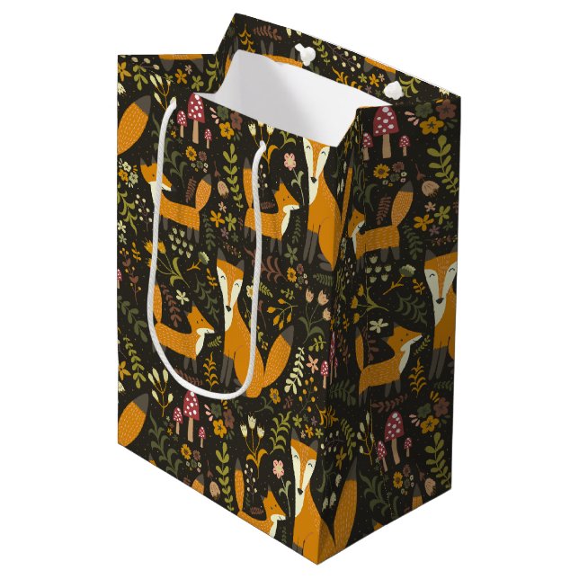 Cute Woodland Fox Pattern Medium Gift Bag (Front Angled)