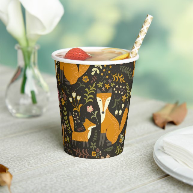Cute Woodland Fox Pattern Paper Cups (Insitu)