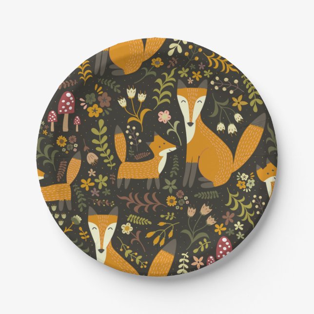Cute Woodland Fox Pattern Paper Plate (Front)