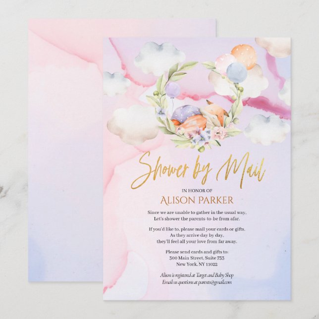 Cute Woodland Fox Pink Sky Baby Shower by Mail Invitation (Front/Back)