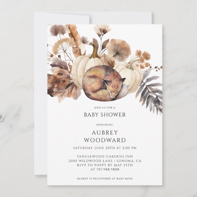 Cute Woodland Fox Pumpkins Fall Invitation (Front)