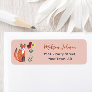 Cute Woodland Fox Return Address Label Pink