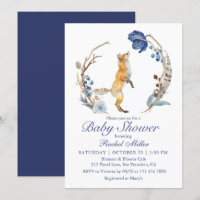 Cute Woodland Fox Watercolor Floral Baby Shower