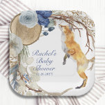 Cute Woodland Fox Watercolor Floral Baby Shower Paper Plate<br><div class="desc">Cute Bohemian Woodland Fox Watercolor Floral Baby Shower Paper Party Plates features a fox surrounded by Boho feathers and flowers. Personalise by editing the text in the text boxes provided. Designed by ©Evco Studio www.zazzle.com/store/evcostudio</div>