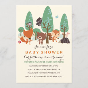 Cute Woodland Friends Baby Shower Invite