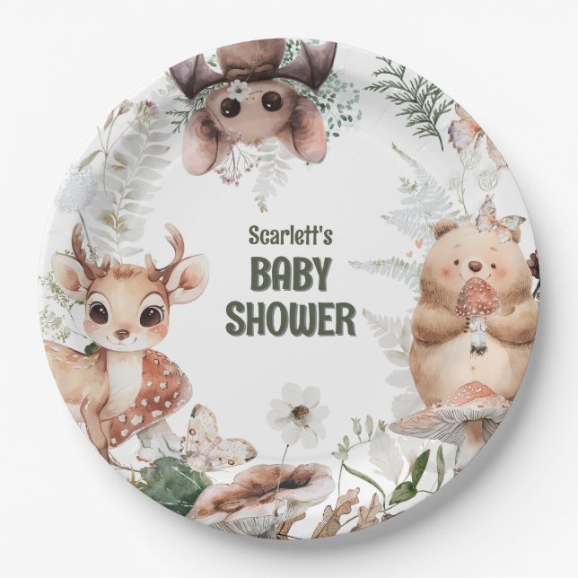 Cute Woodland Friends Baby Shower Paper Plate (Front)
