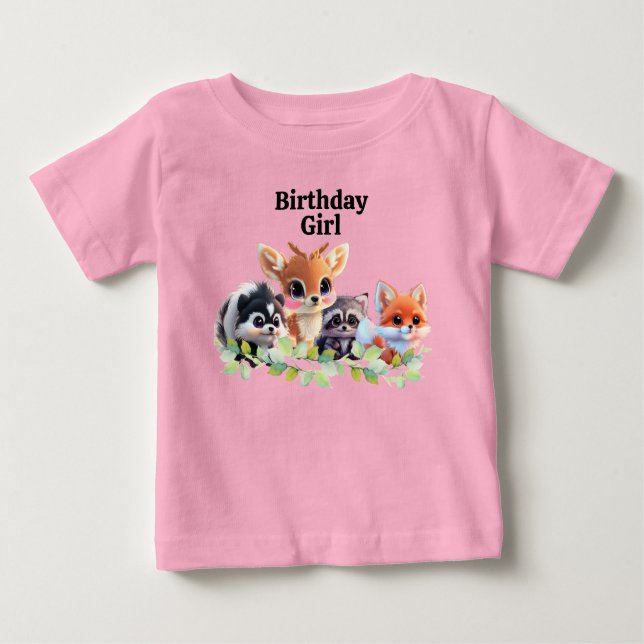 Cute Woodland friends fox skunk racoon deer Baby T-Shirt (Front)