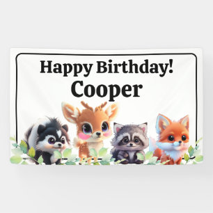 Cute Woodland friends fox skunk racoon deer Banner