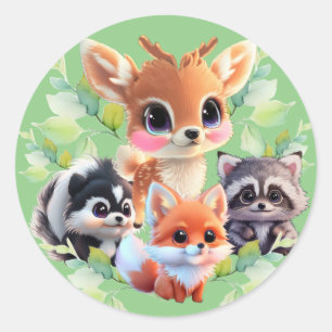Cute Woodland friends fox skunk racoon deer Classic Round Sticker