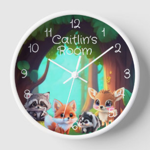 Cute Woodland friends fox skunk racoon deer Clock