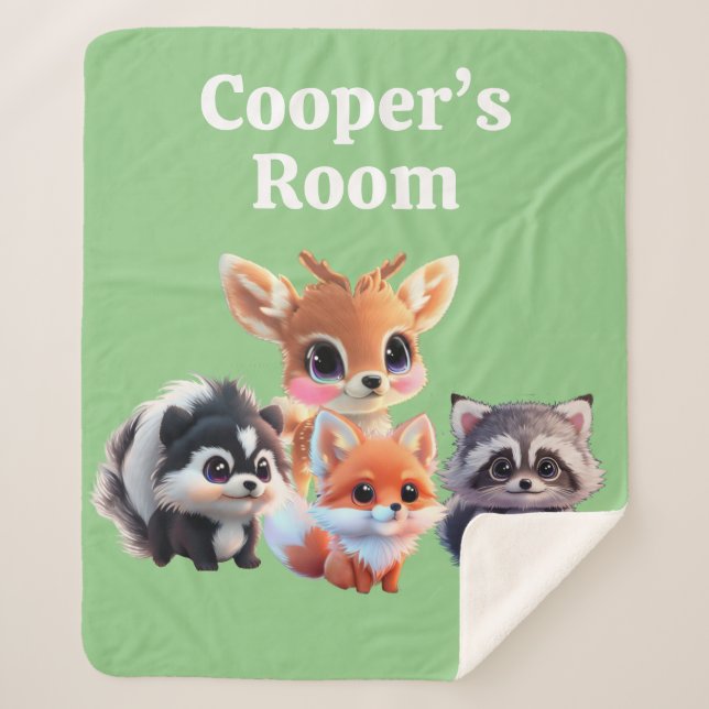 Cute Woodland friends fox skunk racoon deer Sherpa Blanket (Front)