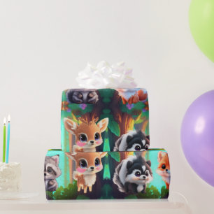 Cute Woodland friends fox skunk racoon deer Wrapping Paper