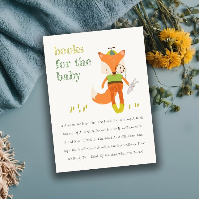 Cute Woodland Fun Fox Books For Baby Shower Enclosure Card (Creator Uploaded)