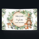 Cute Woodland Greenery Animals Baby Shower Welcome Banner<br><div class="desc">This unique design features a group of adorable forest animals and lush watercolor greenery. Personalise the banner with your own text by clicking the "personalise" button.</div>