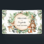 Cute Woodland Greenery Animals Baby Shower Welcome Banner<br><div class="desc">This unique design features a group of adorable forest animals and lush watercolor greenery. Personalise the banner with your own text by clicking the "personalise" button.</div>