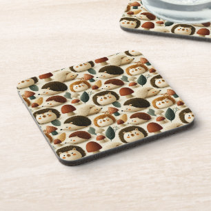 Cute Woodland Hedgehog and Mushroom Pattern Coaster
