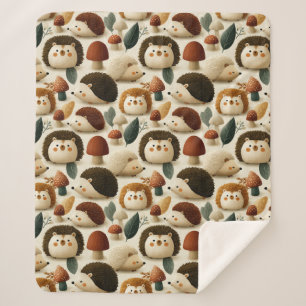Cute Woodland Hedgehog and Mushroom Pattern Sherpa Blanket
