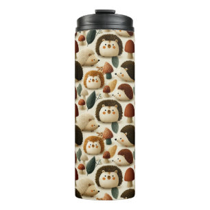 Cute Woodland Hedgehog and Mushroom Pattern Thermal Tumbler