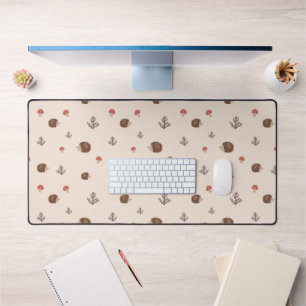 Cute Woodland Hedgehog & Mushroom Pattern Desk Mat