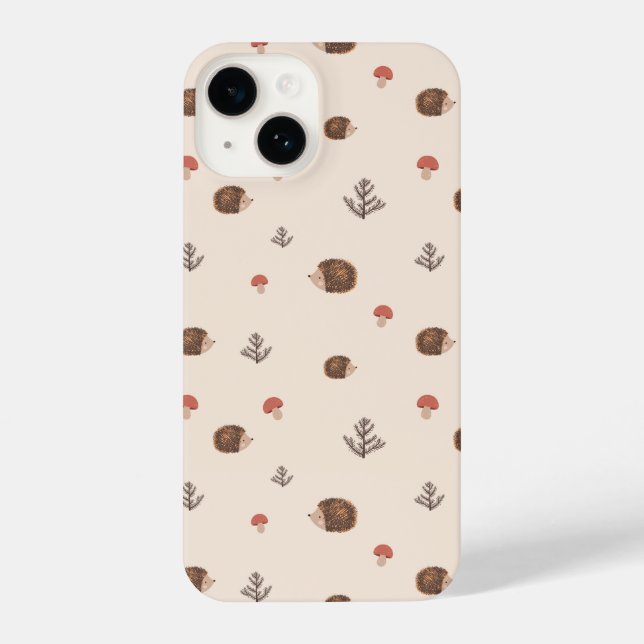 Cute Woodland Hedgehog & Mushroom Pattern iPhone Case (Back)