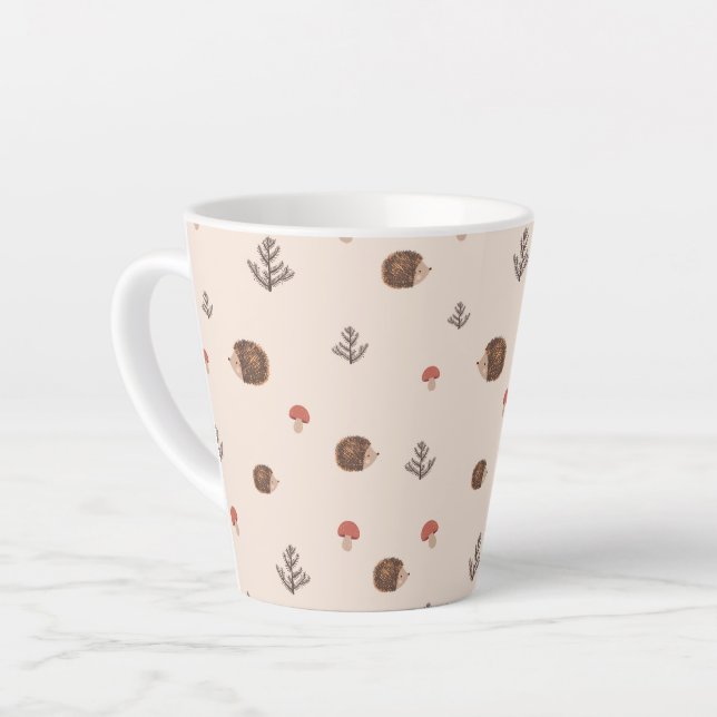Cute Woodland Hedgehog & Mushroom Pattern Latte Mug (Left Angle)