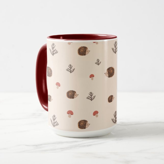 Cute Woodland Hedgehog & Mushroom Pattern Mug (Front Left)
