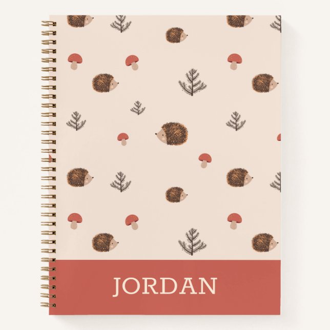 Cute Woodland Hedgehog & Mushroom Pattern Notebook (Front)