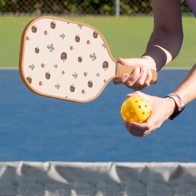 Cute Woodland Hedgehog & Mushroom Pattern Pickleball Paddle (Insitu)