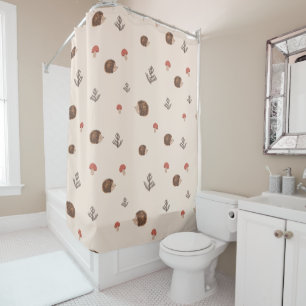Cute Woodland Hedgehog & Mushroom Pattern Shower Curtain