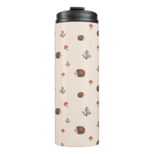 Cute Woodland Hedgehog & Mushroom Pattern Thermal Tumbler