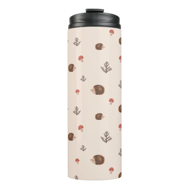 Cute Woodland Hedgehog & Mushroom Pattern Thermal Tumbler (Front)