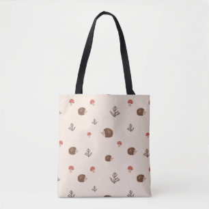 Cute Woodland Hedgehog & Mushroom Pattern Tote Bag