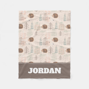 Cute Woodland Hedgehog Pattern Fleece Blanket