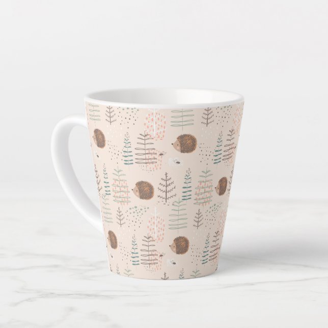 Cute Woodland Hedgehog Pattern Latte Mug (Left Angle)