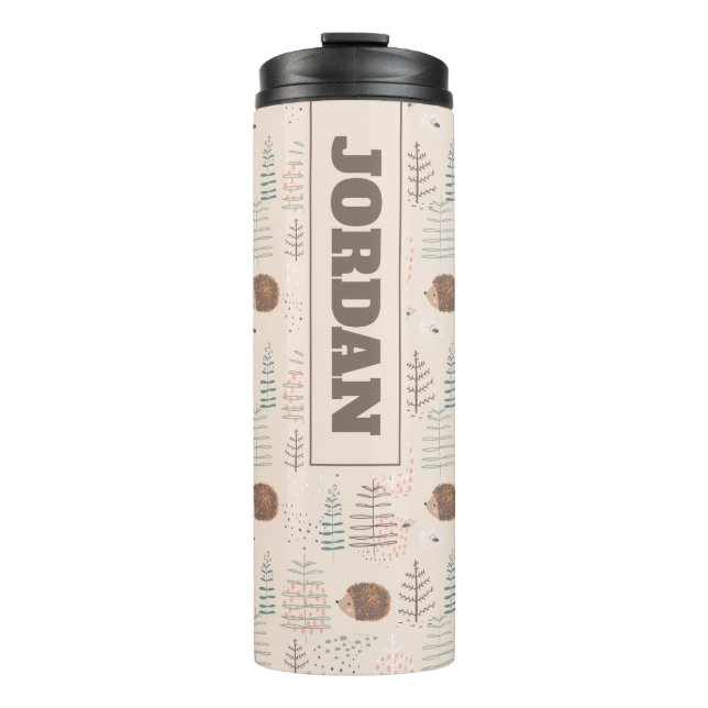 Cute Woodland Hedgehog Pattern Thermal Tumbler (Front)