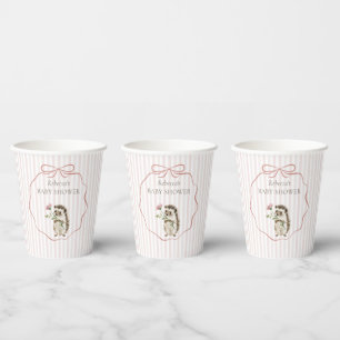 Cute Woodland Hedgehog Watercolor Girl Baby Shower Paper Cups