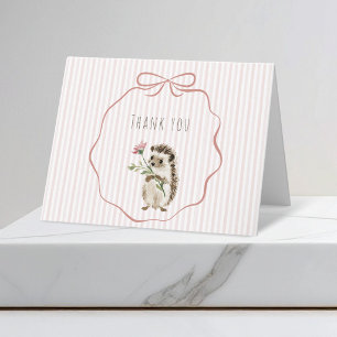Cute Woodland Hedgehog Watercolor Girl Baby Shower Thank You Card