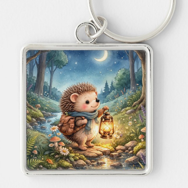 Cute Woodland Hedgehog With Lantern  Key Ring (Front)