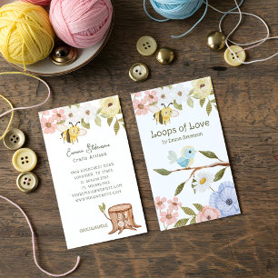 Cute Woodland Knitted Bee & Bird Floral Crafters Business Card