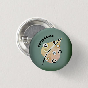 Cute Woodland Leaf Personalised Green Hat 3 Cm Round Badge