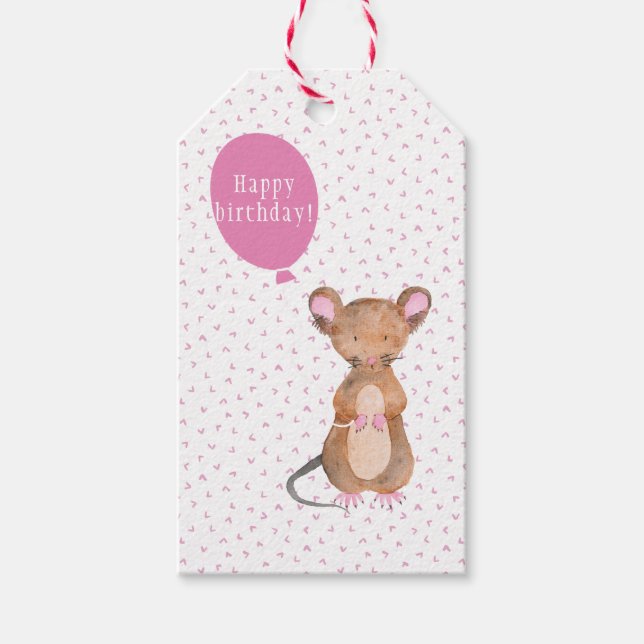 Cute Woodland Mouse Birthday Gift Tags (Front)